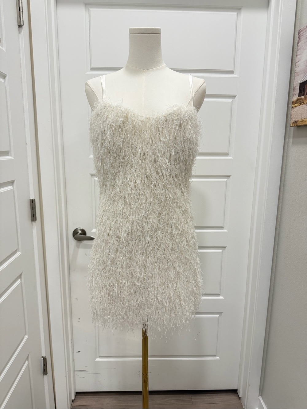 ZARA ZW COLLECTION GLAMOUR WHITE FRINGED MINI DRESS WITH METALLIC THREAD NWT - Picture 3 of 6